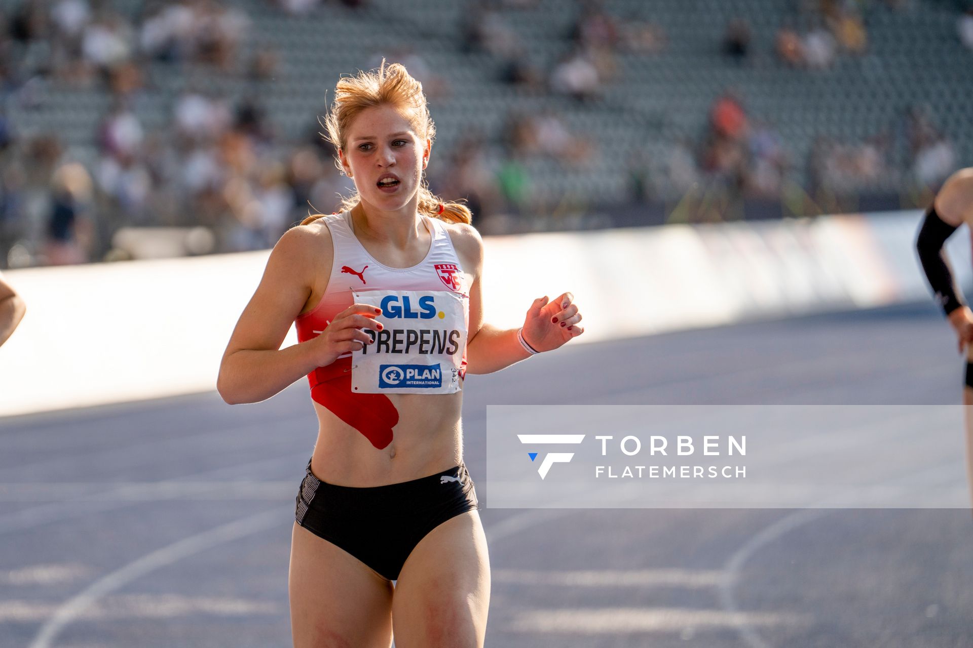 Talea Prepens (TV Cloppenburg) wird Dritte ueber 200m waehrend der deutschen Leichtathletik-Meisterschaften im Olympiastadion am 26.06.2022 in Berlin